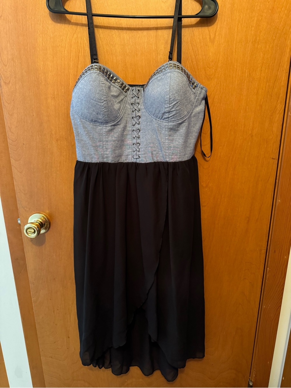 Material Girl Two-Tone Bustier Midi Dress with Corset Lacing